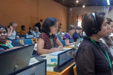 Valentina Figuera Martínez reading Women’s Caucus statement during the plenary session